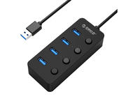 Кабели и Адаптери Orico хъб USB3.0 HUB 4 port black, 4 On/Off buttons 