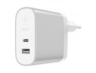 Зарядни устройства Belkin 27W + 12W USB-C/A Dual Home Charger, Silver