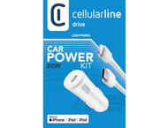 Зарядни устройства Cellular line 12-24V Car Power с кабел USB-C- Lightning 20W