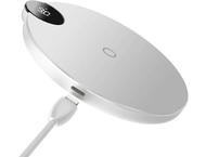 Зарядни устройства Baseus безжично зарядно 15W с кабел Lightning и дисплей, бяло