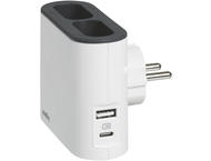 Зарядни устройства Legrand COR, 2P 6A, 2 странични гнезда, USB A+C, бяло/сиво